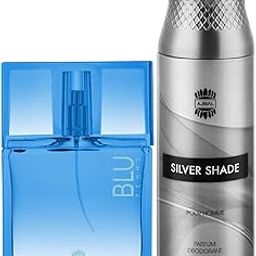 Ajmal Blu Femme EDP Floral Woody Perfume 50ml for Women and Silver Shade Homme Deodorant Citrus Woody Fragrance 200ml for Men+ 2 Parfum Testers FREE-8