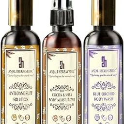 ANJALI HERBAVEDIC Deep Cleansing Skin Hair Growth Skin & Hair Care Combo Kit (Blue Orchid Body Wash + Anti-Dandruff Solution + Cocoa & Shea Body Moisturizer)-36