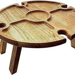 UJEAVETTE Portable Wine Picnic Table Premium Natural Bamboo Folding Charcuterie Meat-image-22