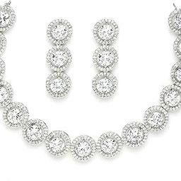 Rhodium-Plated with Silver-Toned Circular Shape White American Diamond Studded Jewellery Set-6