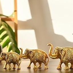 Fashion Bizz Trunk up Elephant Statues Set of 3 - Showpiece Metal Statue - Lucky Figurine- Home Décor Gifts Item Decorative Showpiece - 5 cm (Metal, Gold)-34