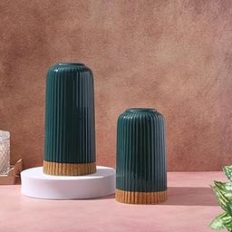 Ribbed Design Ceramic Flower Vase for Living Room, Flower Pots for Artificial Flower, Home Decoration Item, Home Decor, Vases for Home, Office, or Gifts VASE ONLY NO Flowers - (Green, 6 Inch)-picture-26