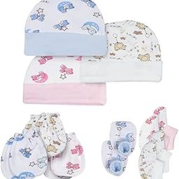 Cotton Baby Caps, Mittens and Booties Set, 0-6 Months, Assorted Colours, Pack of 3-image-35