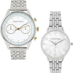 Stainless Steel Lizzie & Philip Couple Analogue Watches, White Dial, Silver Band-picture-33