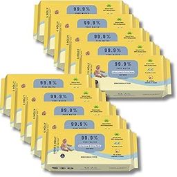 Eddie & Holly 99.9% Pure Water Baby Wipes with Lid | Extra Large and Extra Thick | Unscented | 100% Plant based Fabric | For Face, Hands and Nappy | Suitable for sensitive to normal skin (10 X 60)-image-49