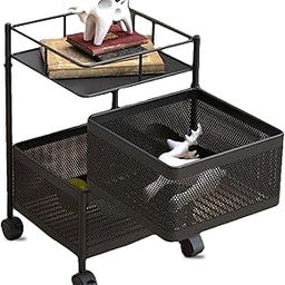 SMARTTEX™ Kitchen Storage Rack | 5-Tier Revolving Vegetable Rack | Square Multipurpose Storage Trolley with Wheels | Metal Fruit Rack (Black, 2 Layer)-image-60