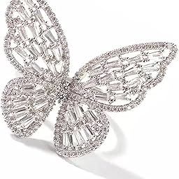 Women's Jewellery Butterfly Ring - Stainless Steel Silver AD Studded Adjustable Ring for Girls - Romantic Gift for Wife Girlfriend Promise-image-17
