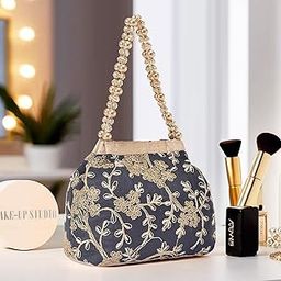 Kuber Industries Potli Bags for Ladies & Girls | Women Shagun Pouches for Festive Seasons | Batwa Bag Bridal Purse | Moti & Embroidery- Black-image-17