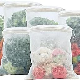 Tidy Fox Set of 6 Fridge Vegetable Storage Net Bags, Dual Layer Strong Mesh Net with Rustproof & Durable Zipper, Reusable, White-13