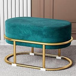 LIVINGLOOM Velvet Upholstered Ottoman with Foot Vanity Makeup Stool,Side Stool for Bedroom Living Room, Fabric Sofa, Round Stool, Sitting pier, Fabric Sofa, Round Stool, Sitting pier (Golden Green)-image-57