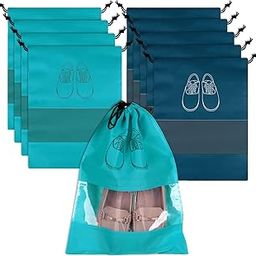 Pack of 10 Non-Woven Shoe Bags | Shoe Bags for Travel | Shoe Cover with Transparent Window | Navy Blue & Green-13