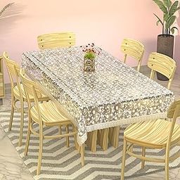 Kuber Industries Table Cloth For Dining|"90x60" Inch |Stone Print Dining Table cover 6 Seater|Waterproof Table Sheet, Silver Lace (Silver)-14