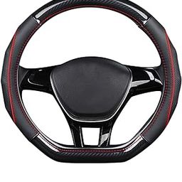 Ergocar Car Steering Wheel Cover Non-Slip Car Steering Wheel Protector Sport D-Shape Carbon Fiber & First Layer Cowhide Universal for Diameter 38cm(15")-image-22