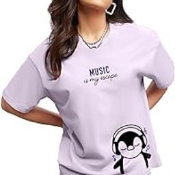 Women's Graphic Printed 100% Cotton T-Shirt - Oversized Fit, Round Neck, Half Sleeves-image-7
