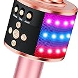 BONAOK Wireless Bluetooth Karaoke Microphone Multicolour LED Lights, 4 in 1 Portable Handheld Home Speaker Machine for All Smartphone (Rose Gold)-23
