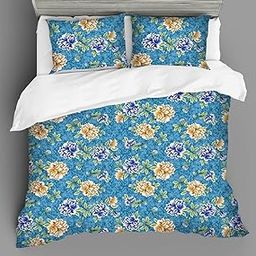 Floral Print Duvet Cover Set Double/Queen Size – Soft Microfiber Bedding with Zipper Closure, 2 Pillow Shams – Multiple Elegant Flower Designs, All-Season Comfort (Royal Blue Mandala)-image-60