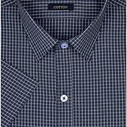 Men's Half Sleeves Formal Regular Fit Cotton Check Shirt(Dark Blue,GO552)-image-30