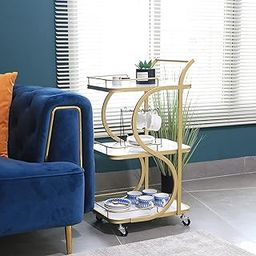 LIVINGLOOM Engineered Wood Coffee Table Bar Trolley Kitchen Trolley Serving Trolley With Lockable Wheels For The Kitchen At Home Kitchen Trolley With Storage Living & Bed Room Decor (Golden White)-image-56