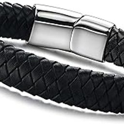 Bracelets for Men and Boys Black Leather Bracelet for Men | Magnetic-Clasp Genuine Leather Wrap Bracelets for Men | Birthday Gift for Men and Boys Anniversary Gift for Husband-image-48