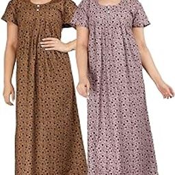 Brand 100% Cotton Nighty Combo Pack of 2 for Women Floor Length XXL Free Size Maxi Gown Multi-Color-image-104