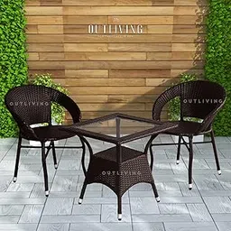 OUTLIVING Garden Patio Seating Chair and Table Set Outdoor Balcony Garden Coffee Table Set Furniture with 1 Square Table and 2 Chairs Set (Dark Brown)-picture-36