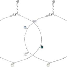 925 Sterling Silver Designer Cubic Zirconia CZ Adjustable Circular Multicolor Drop Rhodium Plated Chain Anklet (Pair) | Gift for Women & Girls | With Certificate of Authenticity & 925 Hallmark-image-30