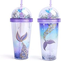 AMANVANI Cold Coffee Tumbler with Straw, Mermaid Sipper Water Bottle, Cartoon Sipper Bottle with Straw for Girls, Tea Coffee Smoothies Fruit Juice Mug 1pcs-picture-27