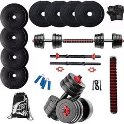 Bodyfit 12kg Weight Plates, 3 in 1 Expandable Dumbbells kit Home Gym System with 1 Extension Barbell, 2xAdjustable D. Rods, Home Exercise Gym Set n Accessories.-image-16
