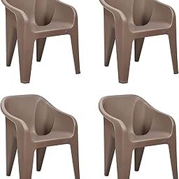 Nilkamal Mid Back Chair with Arm EEZYGO | Chair for Living Room, Bed Room, Kitchen, Office Room, Outdoor| 100% Polypropylene Stackable Chair | (Rattan Dark Beige, Set of 4)-1