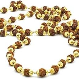 5 Mukhi natural shiv rudraksha Gold plated mala 22ct pure gold and rhodium coated chain Nacklace for men women and boys beautiful designer chain IN gold looking-image-50