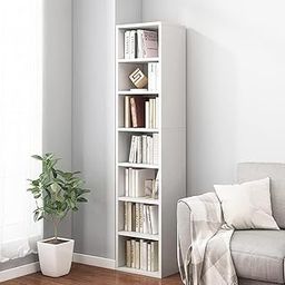 Spydercraft Small Narrow Corner Bookcase -59.06 Inches Tall Gap Freestanding Storage Cabinet, 7 Lattices Open Shelves Tower Rack, Cubes Bookshelf in White (SPY06)-image-108