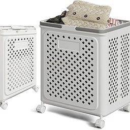 VENDIFY Plastic Foldable Portable Laundry Basket for Storage with Wheels for Home Organization Closet Dorm Bathroom Laundry Room-picture-30
