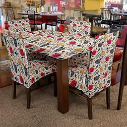 TIB® Chair Cover Set of 4 for Dining Table,Stretchable Fabric, Elastic Dining Chair Covers., 1 Table Cover with 4 Chair Covers (Multi Flower)-image-20