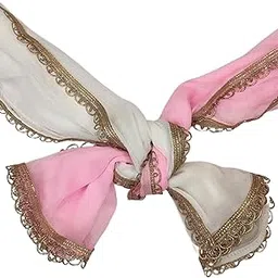 navti creations Combo of 2 White & Pink Wedding Gathbandhan/Gathjoda Dupatta/Chunni In Chiffon (length # 2.5 metre) /Phere Ki Chunni (Pack of 2)-picture-30