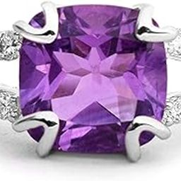 925 Sterling Silver Amethyst Cushion Cut Ring for Women (Size US 6)-image-42