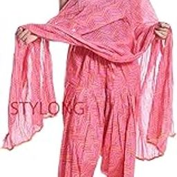 WOMENS COTTON FLOWER PRINTED PATIALA SALWAR WITH MATCHING DUPATTA (FREE SIZE) (PEACHE)-image-7