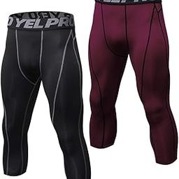 Men’s Leggings Fitness Pants 2 Pairs Pack Quick Dry Workout Sports Tight Trousers Base Layer Basketball Training-image-65