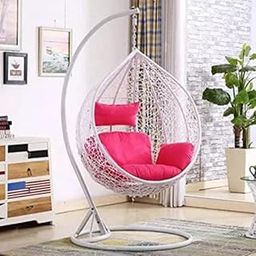 Humaira Outdoor Furniture Rattan and Wicker Single Seater Hanging White Swing Chair & Stand with Pink Cushion for 1 Adults Luxary Hammock Chair-image-81