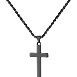 Cross Necklace for Men Boys, Silver/Gold/Black Stainless Steel Rope Chain Cross Pendant Necklace Jewelry Mens Gifts 16-24 Inch-image-17