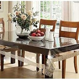ROYAL-NEST Plastic 2 and 4 Seater Transparent Table Cover Self Design with Golden Lace-image-23