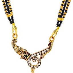 Graceful Spiral CZ Studded Gold Plated Mangalsutra with Dual Black Bead Chain-picture-18