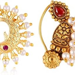 Vivastri's Premium Gucchedar Maharashtrian/Peackock Styled Nosepin Combo Set Of 2 For Ladies-VIVA1146-1176NTH-Press-Red-image-46
