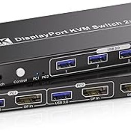 8K@60Hz 4K@120Hz Displayport KVM Switch 1 Monitors 2 Computers with 4 Port USB 3.0 Hub, 2 Port DP KVM Switch for 2 Computers Share 1 Set of Keyboard, Mouse and 1 Monitor-47
