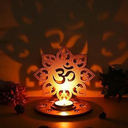 eCraftIndia Red and Golden MDF Wooden Om Shadow Decorative Tea Light Candle Holder, Diya Stand for Home Decoration | Navratri, Diwali Decoration Items for Home Decor | Diwali Gift for Festival-image-15