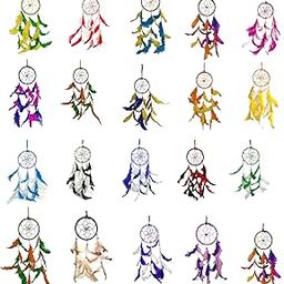 Mehruna Dream Catchers Wall Hangings Feather Wind Chimes Small Ring Beaded for Kidsroom Car Bedroom Wall Décor & Home Decorative Items Pack of 20-image-11