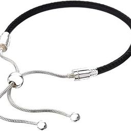 Adjustable European Charm Bracelets 3mm Steel Snake Chain Fits Pandora Beads Pendants & More, 18in, Stainless Steel, No Gemstone-image-69