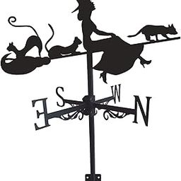 CALANDIS® Wrought Iron Weathervane Wind Direction Measuring Instrument for Garden Lawn Witch and cat'-15