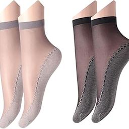 transparent fashion Socks Silky Anti-Slip Cotton Sole Sheer Ankle High Tights Hosiery Socks for Women and Girls (SET OF 2PCS)-image-43