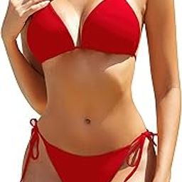 XOWONA Two-Piece Triangle Bikini Set with Side-Tie Bottom, Non Padded, Free Size-image-103