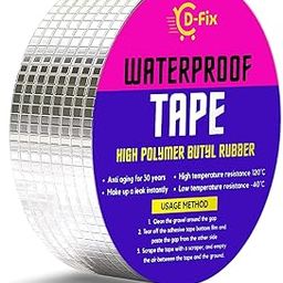 D-fix® Waterproof Repair Tape for Pipe Leakage Roof Water Leakage Solution Aluminium Foil Tape Waterproof Adhesive Sealing Butyl Rubber Tape for Surface Crack (5cmx5m) (Silver)-14
